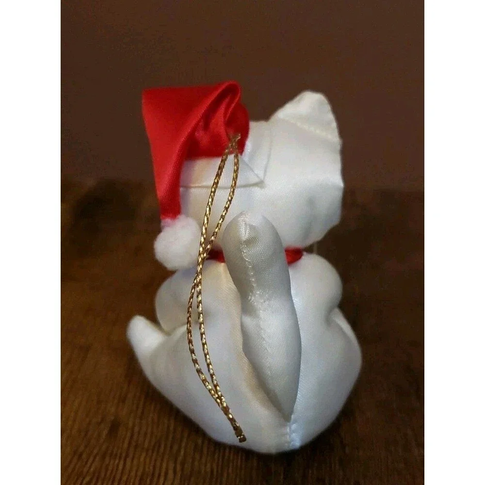 Fancy Feast 1991 Cat Christmas Ornament Cat Drummer White Satin Wood Drum Russ